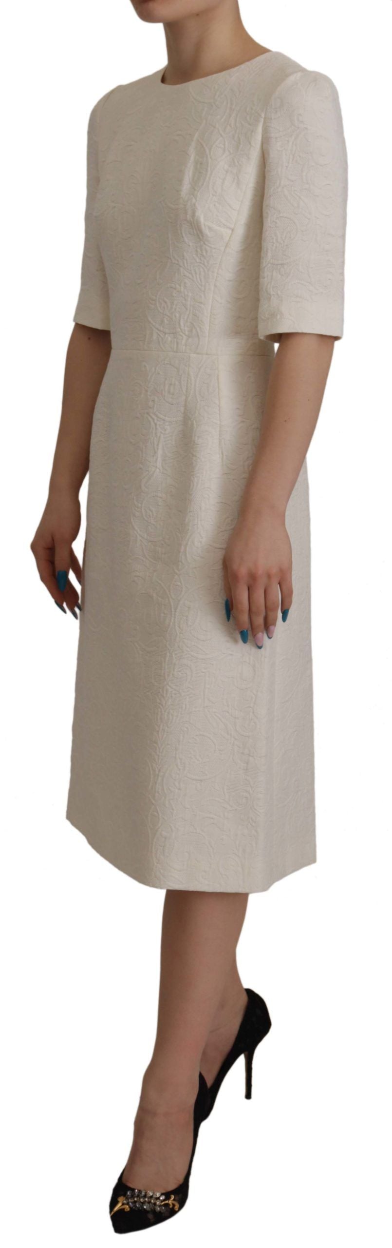 Robe fourreau Dolce & Gabbana en brocart jacquard blanc mi-long fleuri