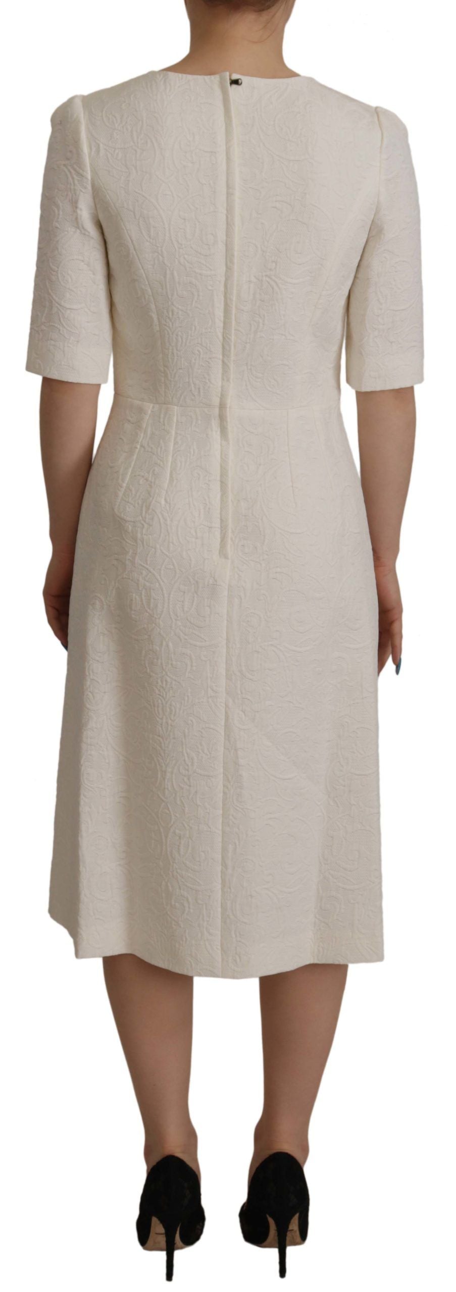 Robe fourreau Dolce & Gabbana en brocart jacquard blanc mi-long fleuri