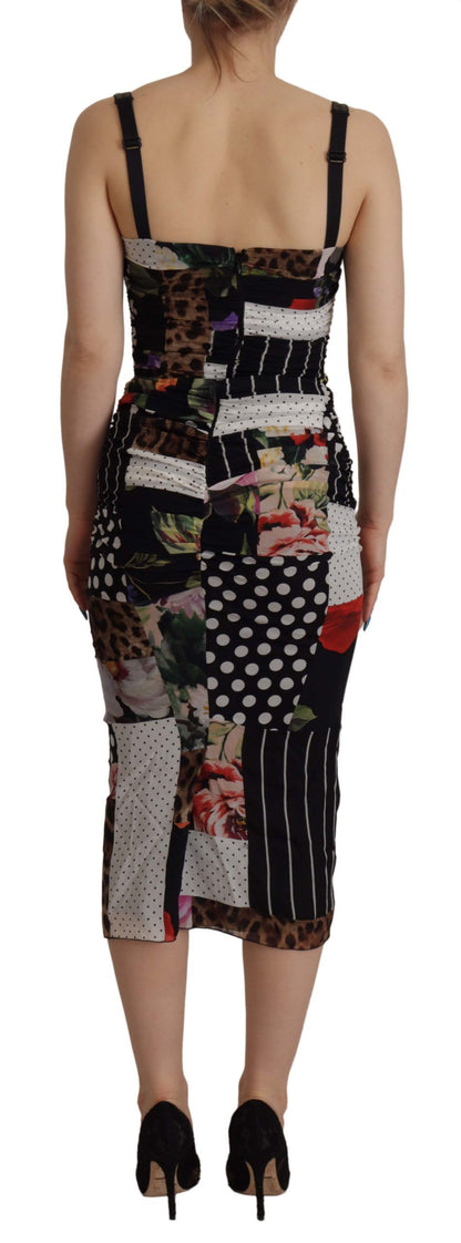 Robe moulante léopard Dolce & Gabbana en soie florale multicolore patchwork longueur midi