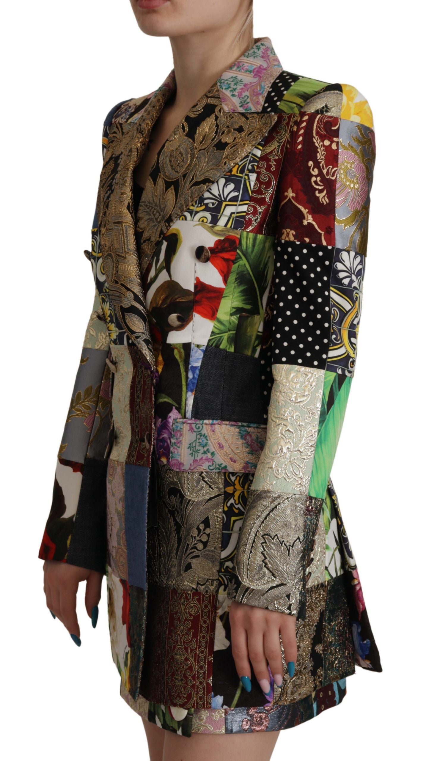 Chaqueta Blazer de Jacquard con Parches Multicolor Cruzada de Dolce & Gabbana