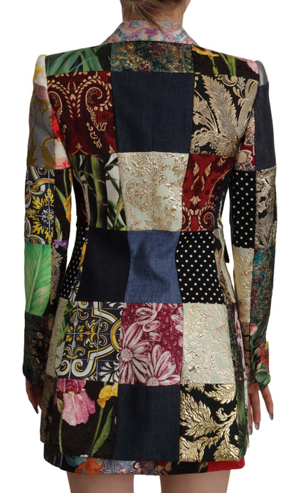 Chaqueta Blazer de Jacquard con Parches Multicolor Cruzada de Dolce & Gabbana
