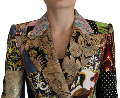 Chaqueta Blazer de Jacquard con Parches Multicolor Cruzada de Dolce & Gabbana