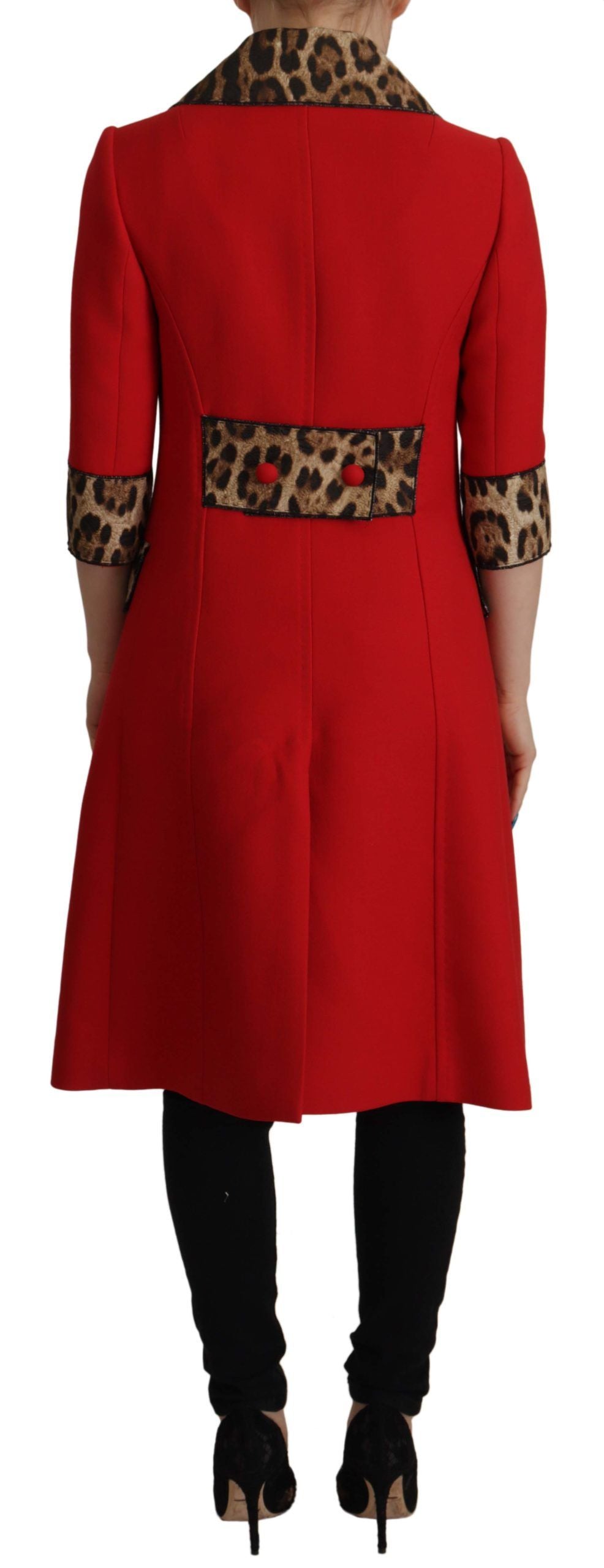 Veste Trench-coat en Laine Rouge Leopard Dolce & Gabbana