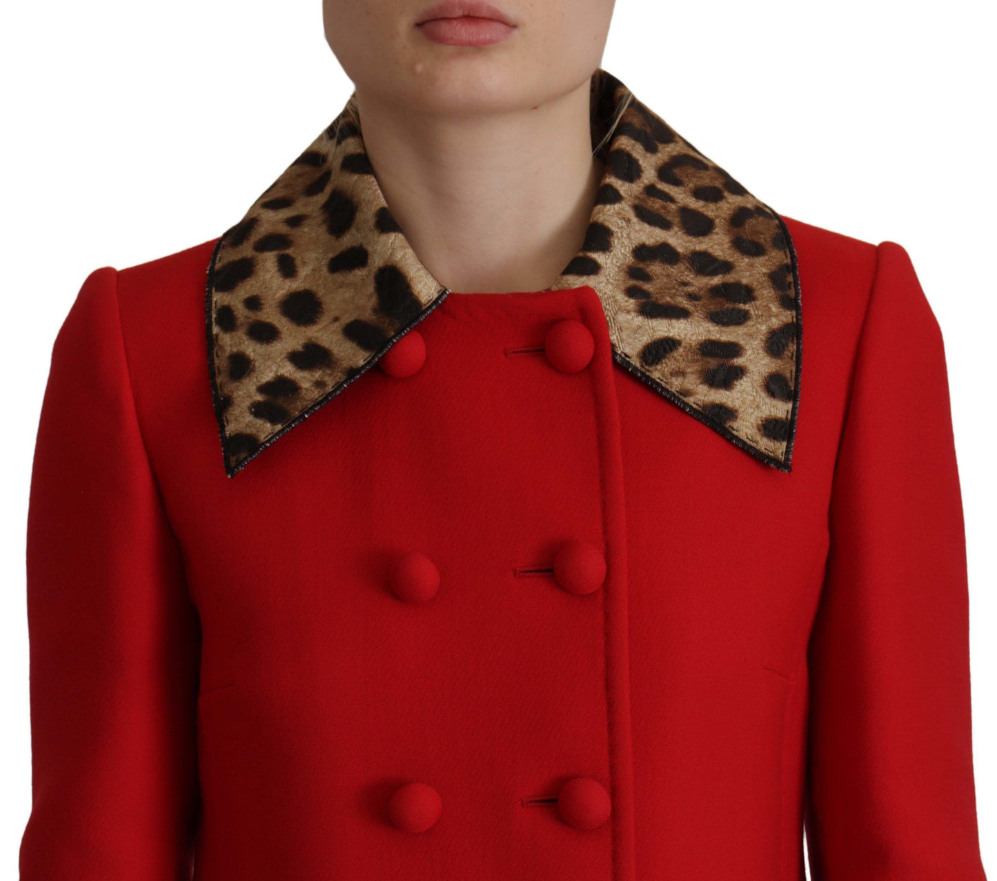 Veste Trench-coat en Laine Rouge Leopard Dolce & Gabbana