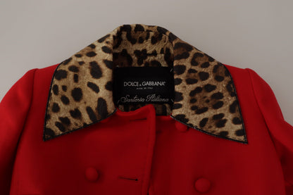 Veste Trench-coat en Laine Rouge Leopard Dolce & Gabbana