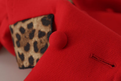 Veste Trench-coat en Laine Rouge Leopard Dolce & Gabbana