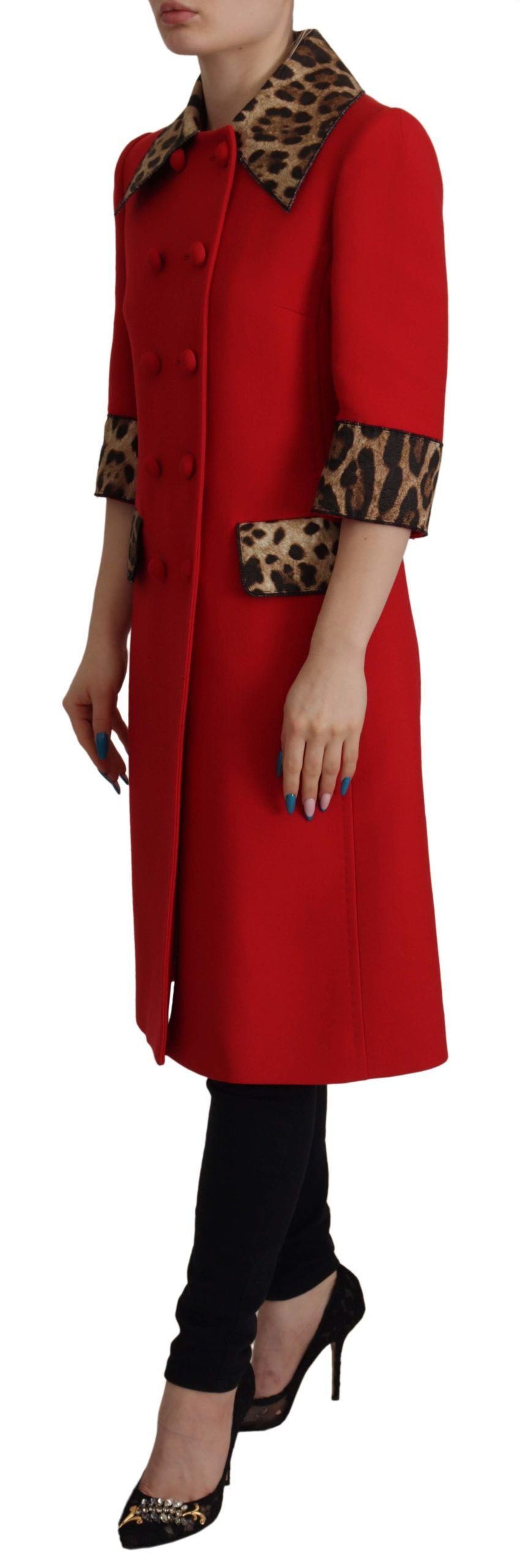 Veste Trench-coat en Laine Rouge Leopard Dolce & Gabbana