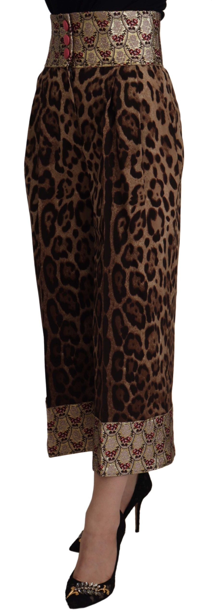 Pantalon taille haute jacquard léopard or marron Dolce & Gabbana