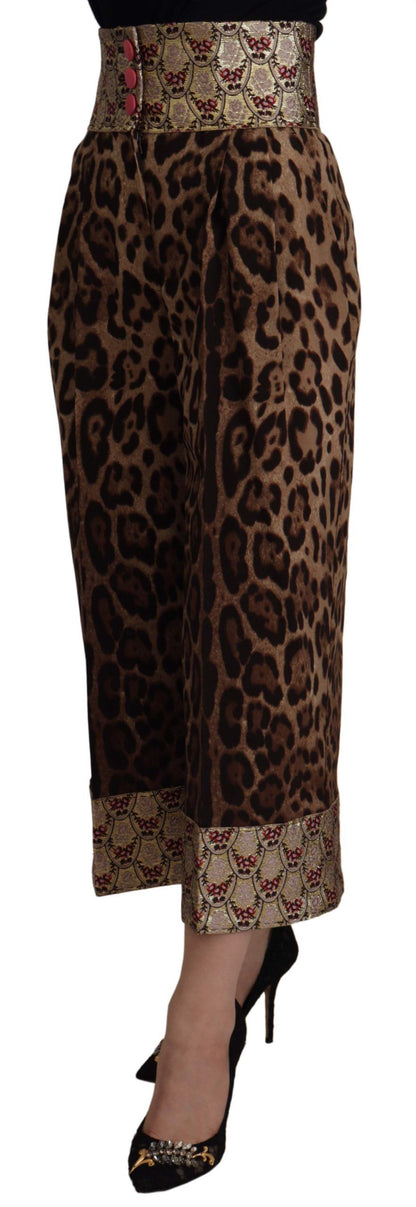 Pantalon taille haute jacquard léopard or marron Dolce & Gabbana