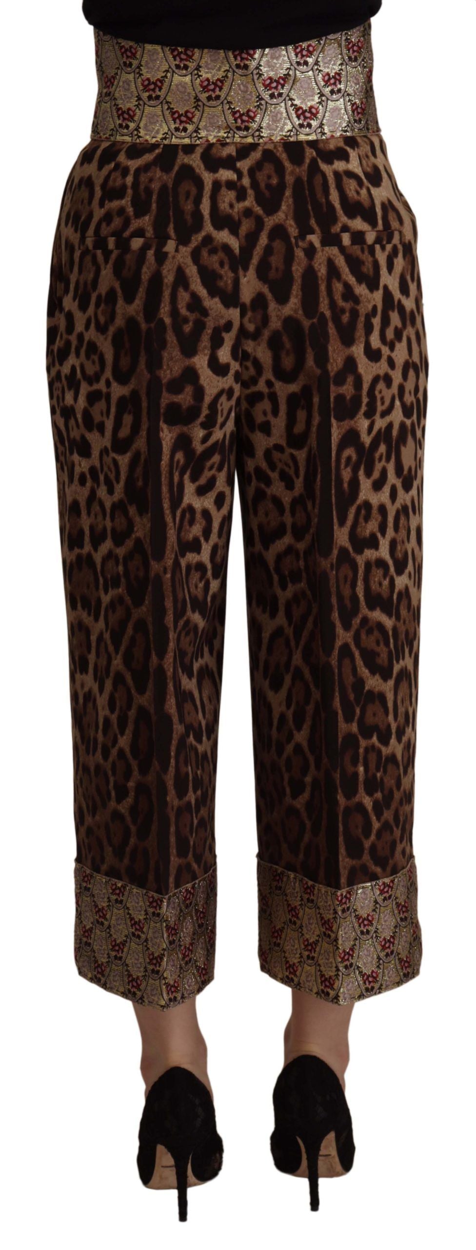 Pantalon taille haute jacquard léopard or marron Dolce & Gabbana
