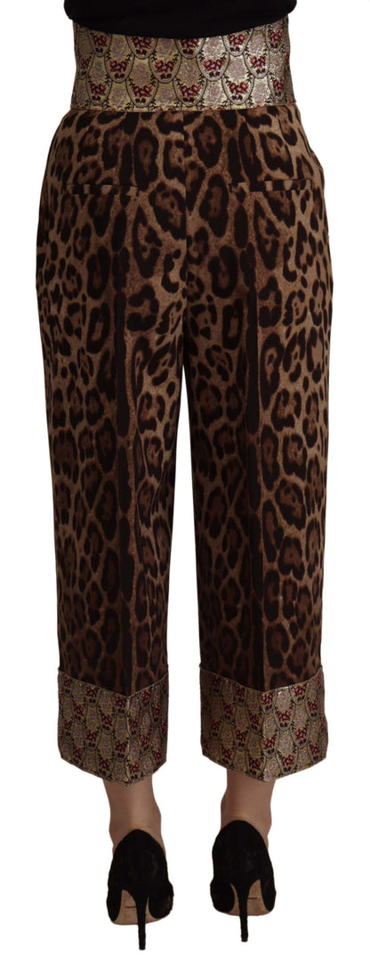 Pantalon taille haute jacquard léopard or marron Dolce & Gabbana