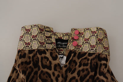 Pantalon taille haute jacquard léopard or marron Dolce & Gabbana