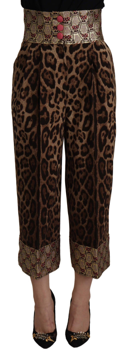 Pantalon taille haute jacquard léopard or marron Dolce & Gabbana
