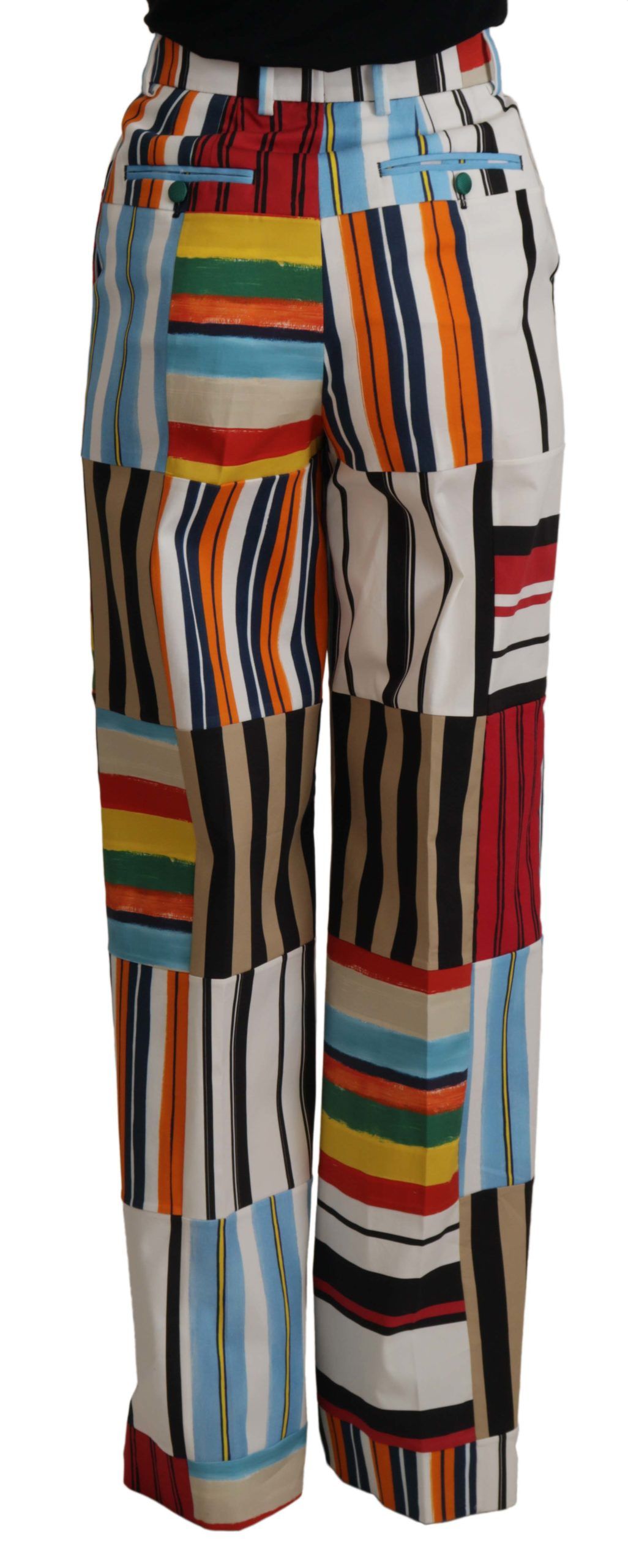 Pantalon taille haute en coton à rayures multicolores Dolce & Gabbana