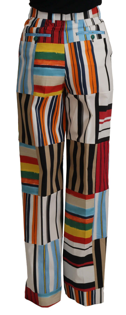 Pantalon taille haute en coton à rayures multicolores Dolce & Gabbana