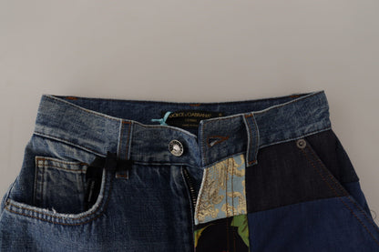 Pantalon Jacquard Majolique Bleu Jean Taille Haute Dolce & Gabbana