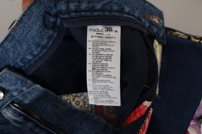 Pantalon Jacquard Majolique Bleu Jean Taille Haute Dolce & Gabbana