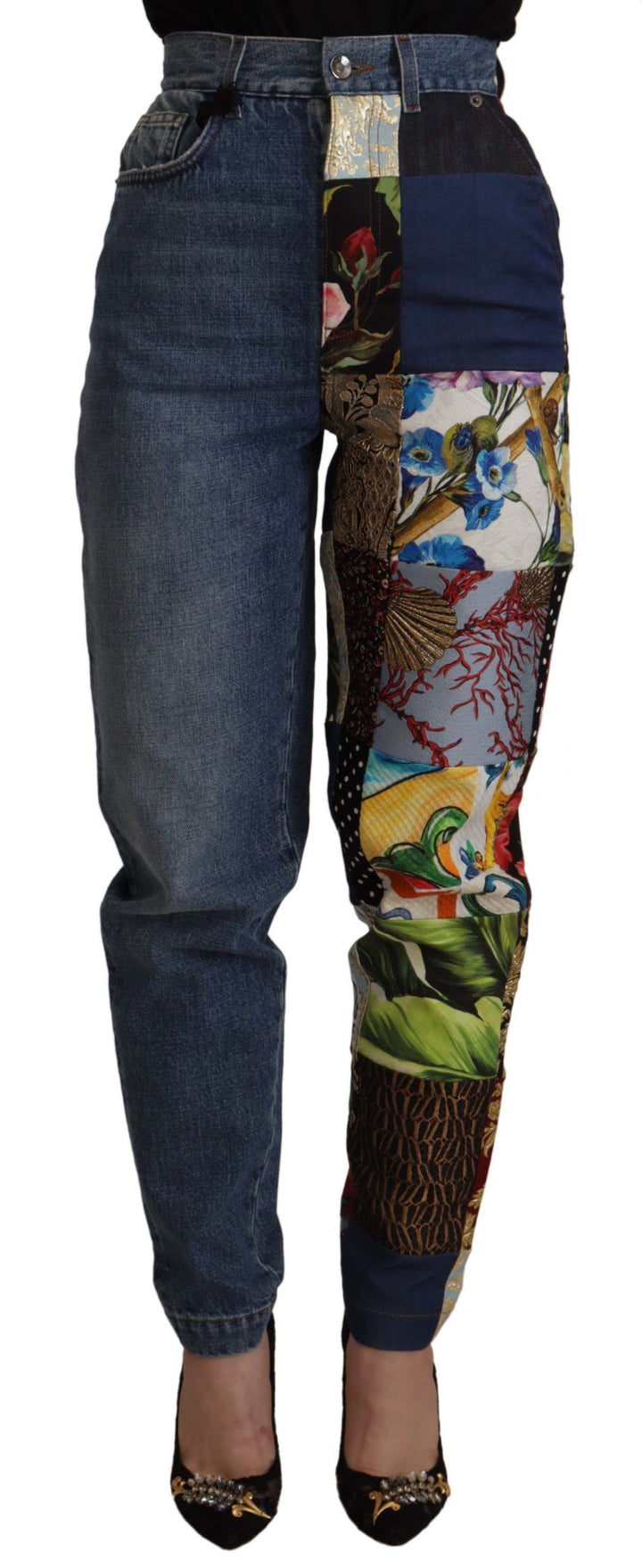 Pantalones Dolce & Gabbana de tiro alto de jacquard de vaquero azul Majolica