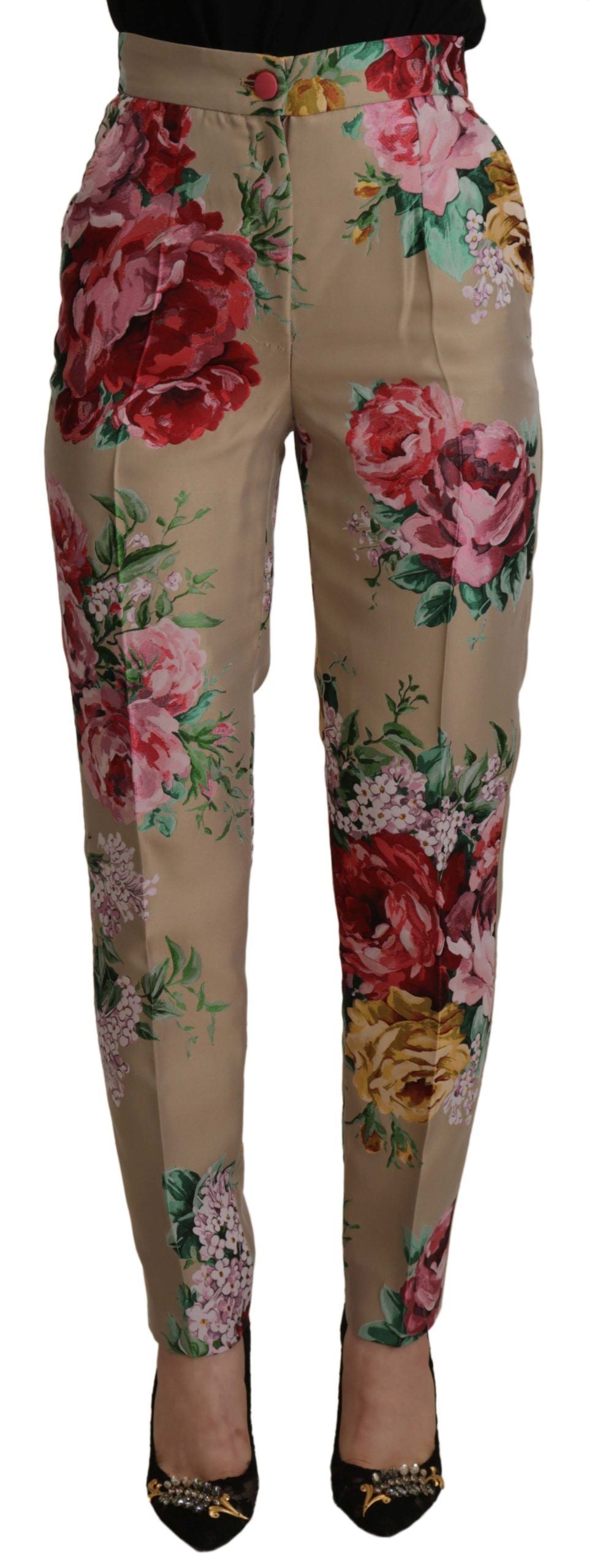 Dolce & Gabbana Robe florale beige Pantalon taille haute formel