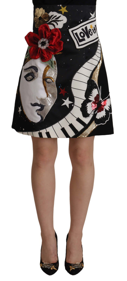 Jupe Piano Dolce & Gabbana « Black Love Clock » à Sequins