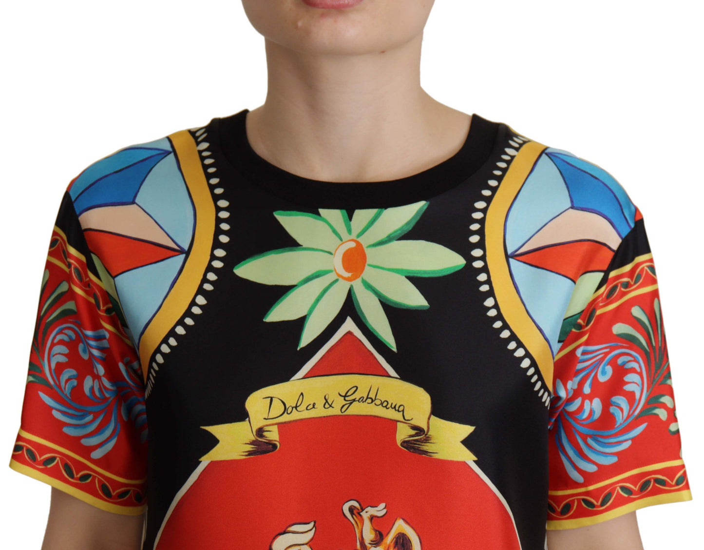 T-shirt en soie à motif Carretto et soldat multicolore Dolce & Gabbana