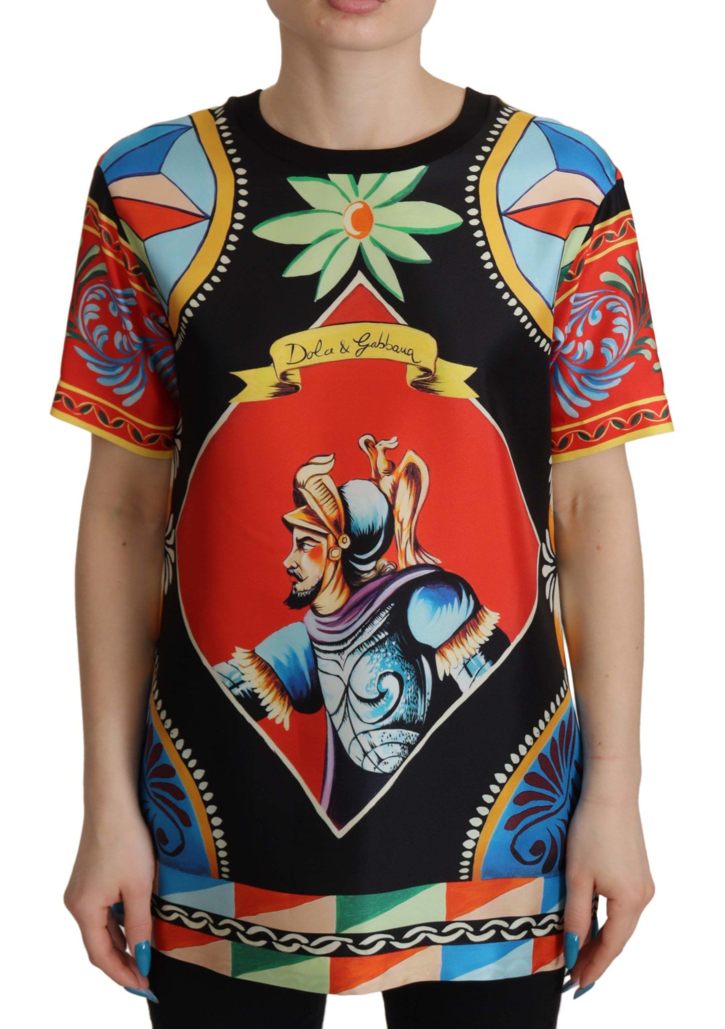 T-shirt en soie à motif Carretto et soldat multicolore Dolce & Gabbana