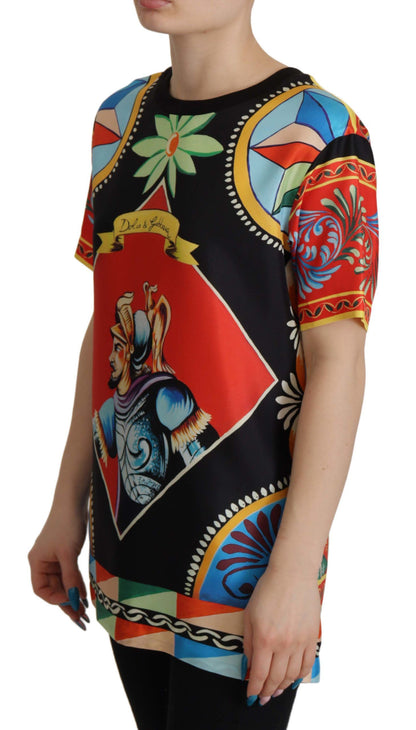 T-shirt en soie à motif Carretto et soldat multicolore Dolce & Gabbana