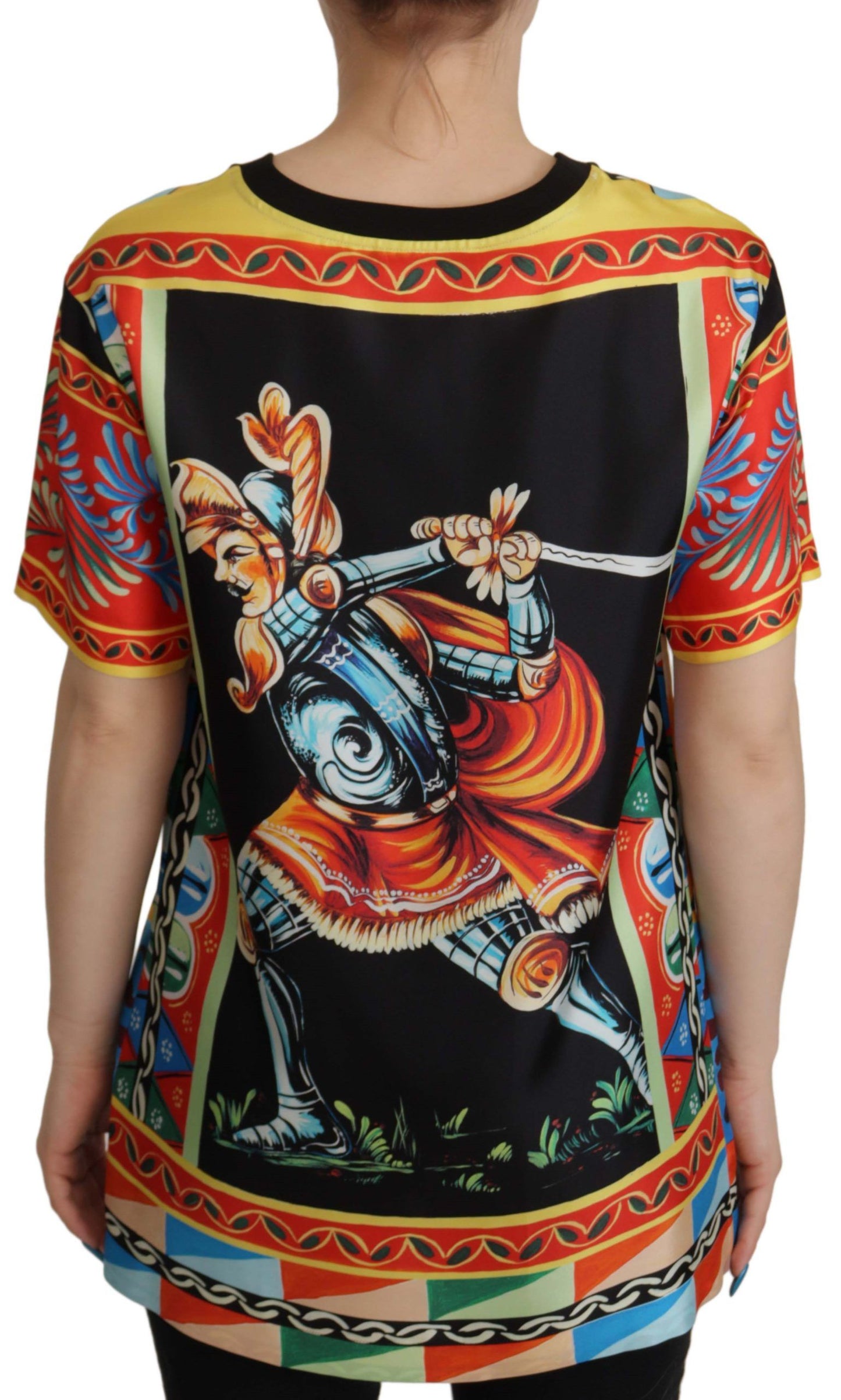 T-shirt en soie à motif Carretto et soldat multicolore Dolce & Gabbana