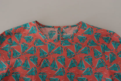 T-shirt en coton imprimé bateau à voile rose Dolce & Gabbana