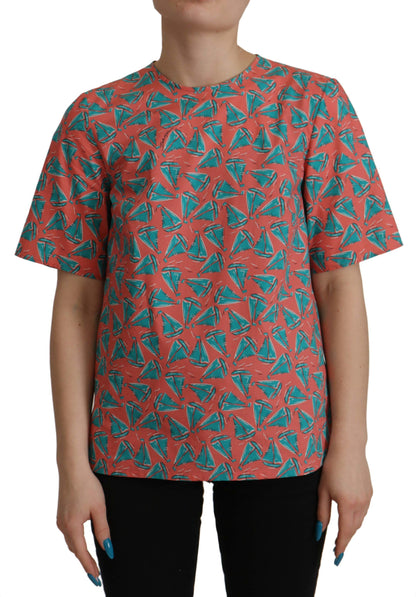 T-shirt en coton imprimé bateau à voile rose Dolce & Gabbana