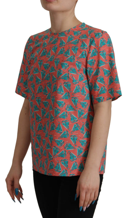 T-shirt en coton imprimé bateau à voile rose Dolce & Gabbana