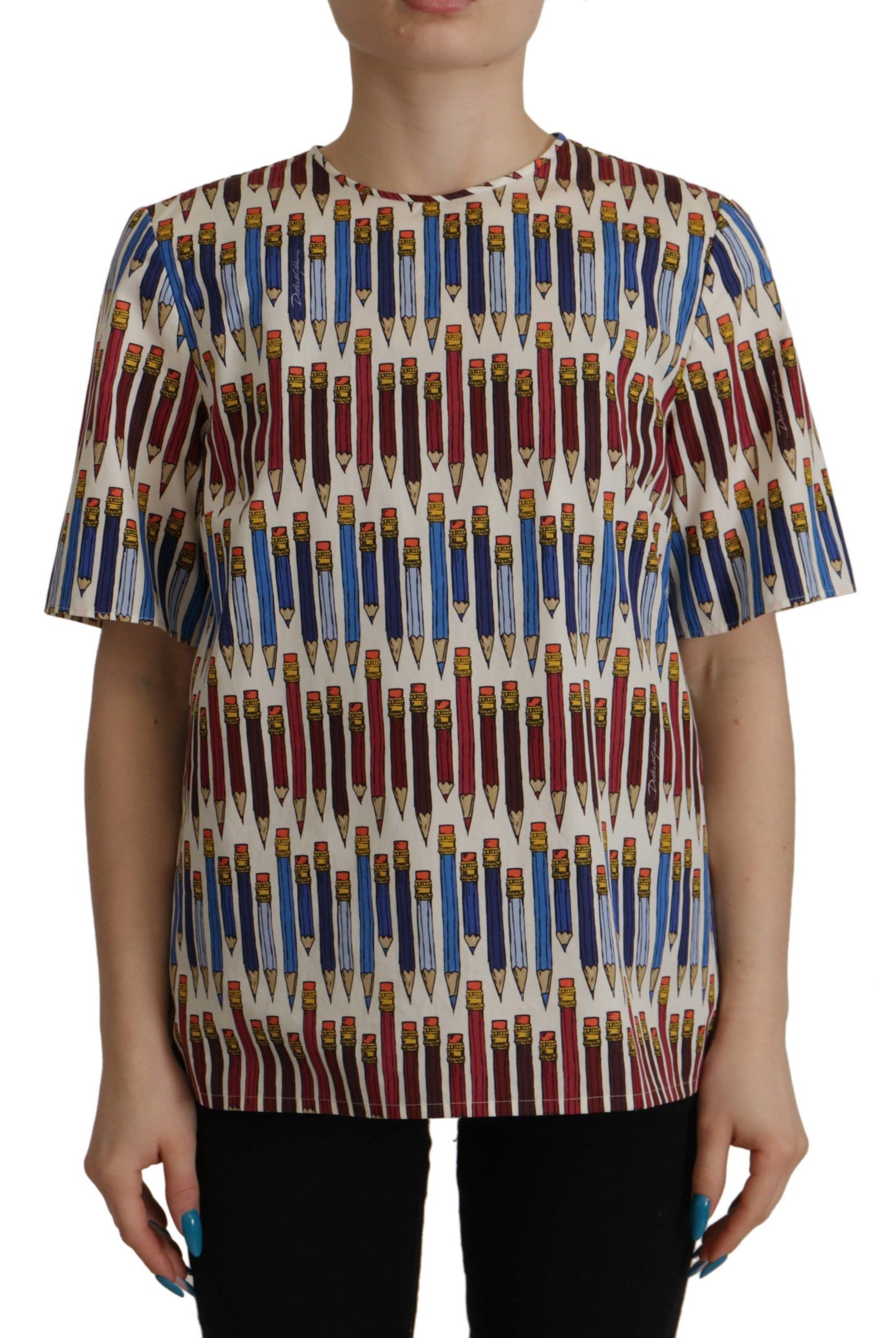 Chemisier t-shirt en coton imprimé crayon blanc Dolce & Gabbana