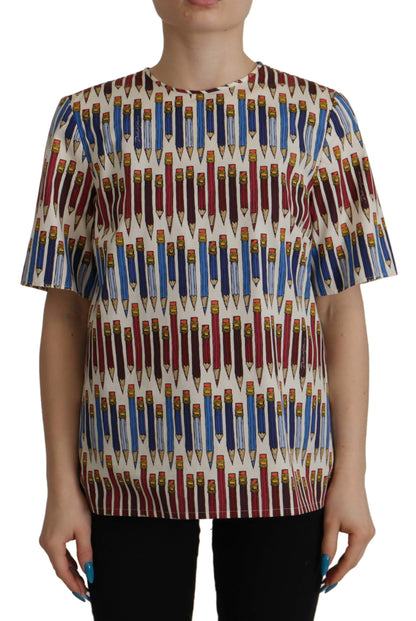 Chemisier t-shirt en coton imprimé crayon blanc Dolce & Gabbana