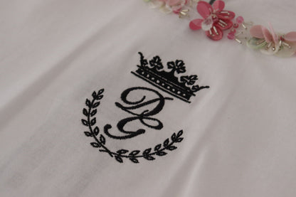 T-shirt Dolce & Gabbana blanc avec logo DG couronne fleuri et sequins