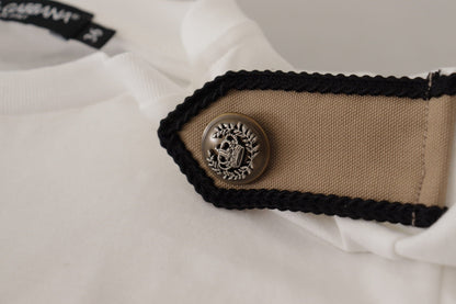 T-shirt col rond en coton blanc et roses noires Dolce & Gabbana