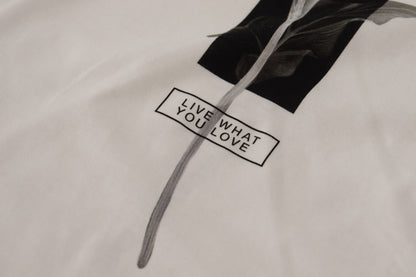 T-shirt col rond en coton blanc et roses noires Dolce & Gabbana