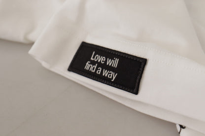 T-shirt col rond en coton blanc et roses noires Dolce & Gabbana