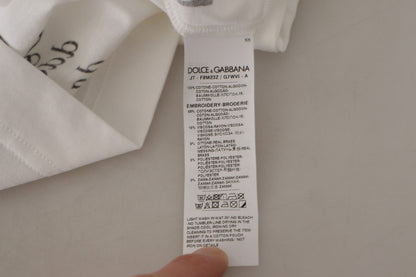T-shirt col rond en coton blanc et roses noires Dolce & Gabbana