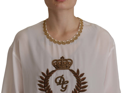 Chemisier Dolce & Gabbana en soie blanche avec cristaux DG dorés