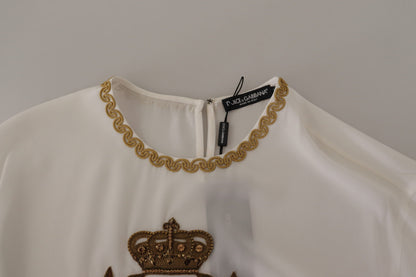 Chemisier Dolce & Gabbana en soie blanche avec cristaux DG dorés