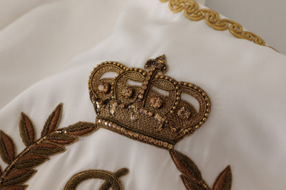 Chemisier Dolce & Gabbana en soie blanche avec cristaux DG dorés