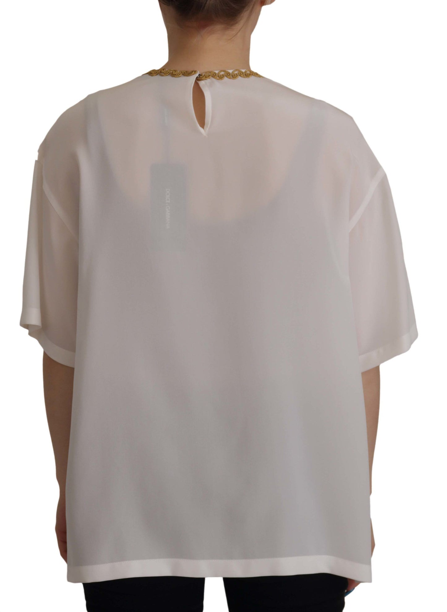 Chemisier Dolce & Gabbana en soie blanche avec cristaux DG dorés