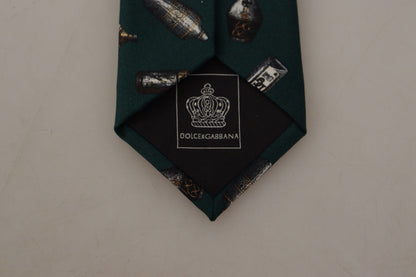 Cravate en Soie Dolce & Gabbana Noire à Imprimé Fantaisie avec Accessoire Ajustable