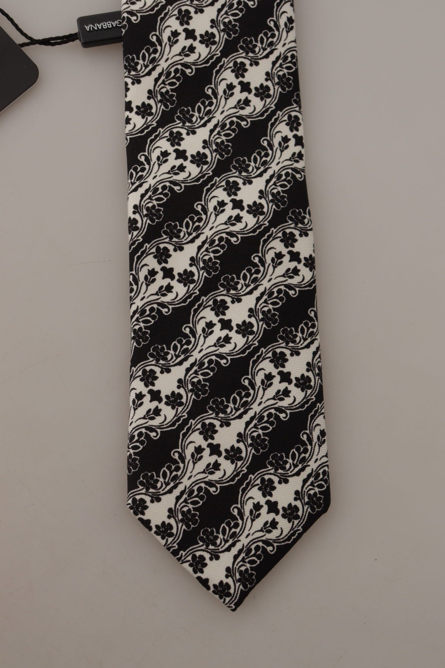 Cravate ajustable Dolce & Gabbana en soie imprimée de fleurs noires et blanches