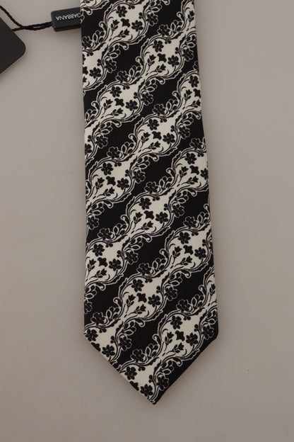 Cravate ajustable Dolce & Gabbana en soie imprimée de fleurs noires et blanches