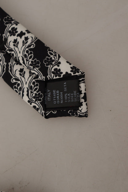Cravate ajustable Dolce & Gabbana en soie imprimée de fleurs noires et blanches