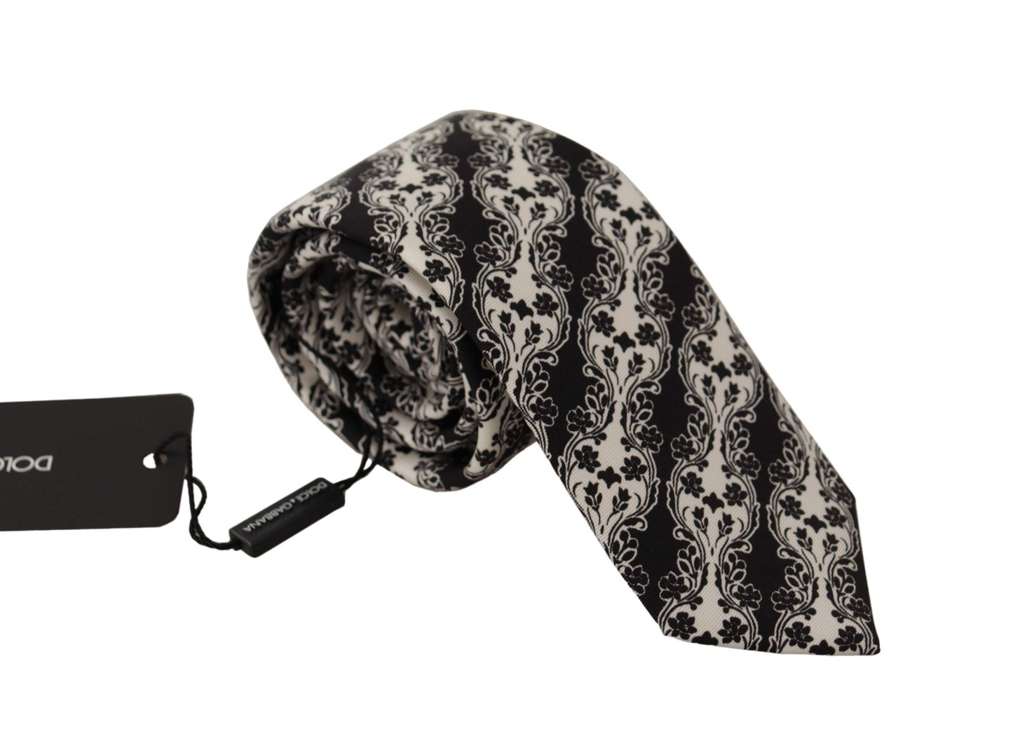 Cravate ajustable Dolce & Gabbana en soie imprimée de fleurs noires et blanches