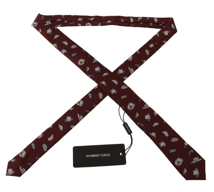 Dolce & Gabbana Chapeau Bordeaux Motif 100% Soie Accessoire Ajustable à Nouer