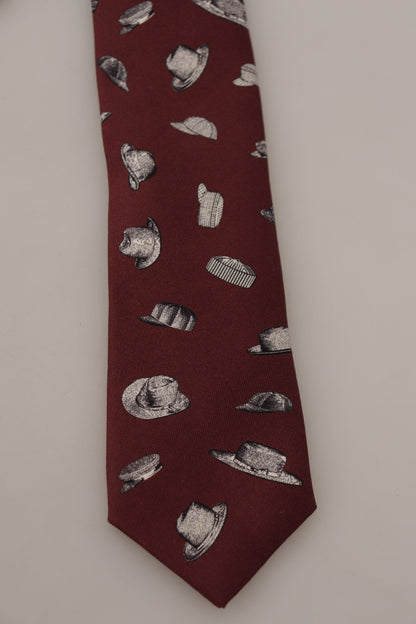 Dolce & Gabbana Chapeau Bordeaux Motif 100% Soie Accessoire Ajustable à Nouer