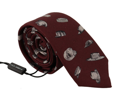 Dolce & Gabbana Chapeau Bordeaux Motif 100% Soie Accessoire Ajustable à Nouer